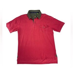 Vintage ORVIS Men’s M Red Polo Shirt w/ Green Collar 100%PIMACotton Short Slee